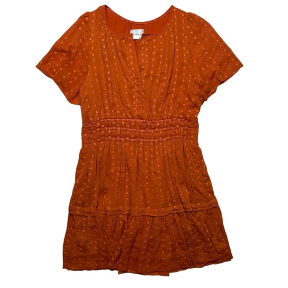 By Anthropologie Terra Cotta Orange Somerset Mini Dress SZ L ASO Cassandra Lee - Picture 2 of 13